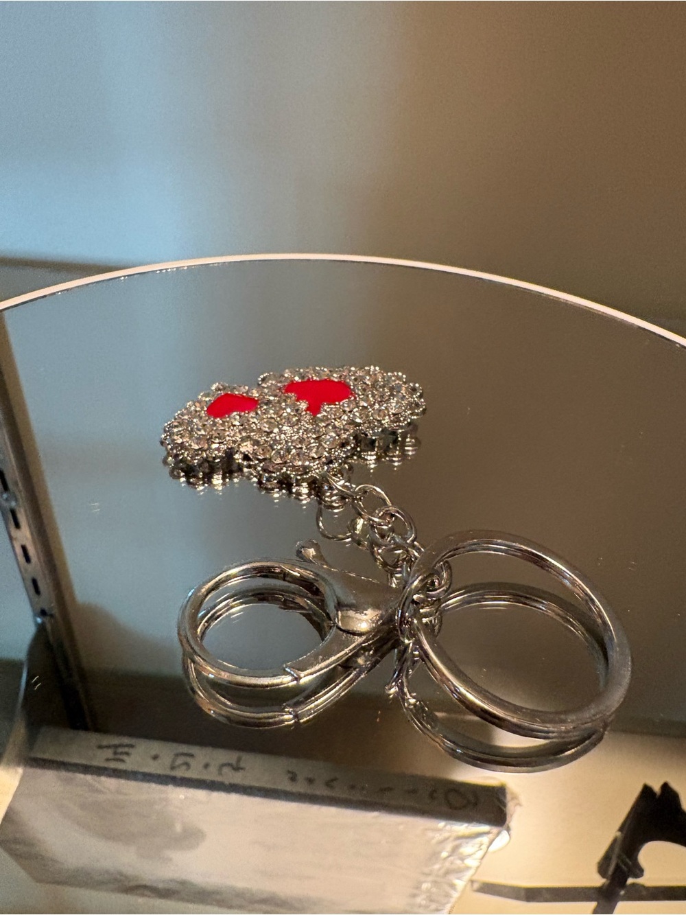 Silver and Red Heart Crystal Keychain Charm - Picture 3 of 3